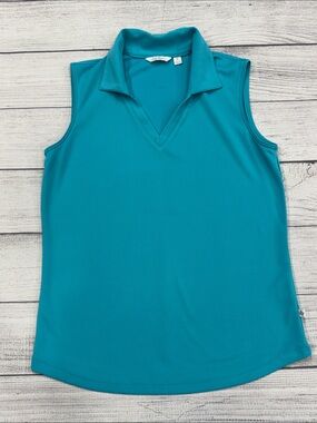 Lady Hagen Teal Sleeveless V-Neck Polo Tank